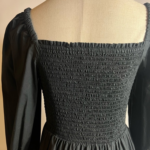 J CREW Smocked Puff Sleeve Black Cotton Poplin Midi Dress Womens Small - Picture 5 of 10